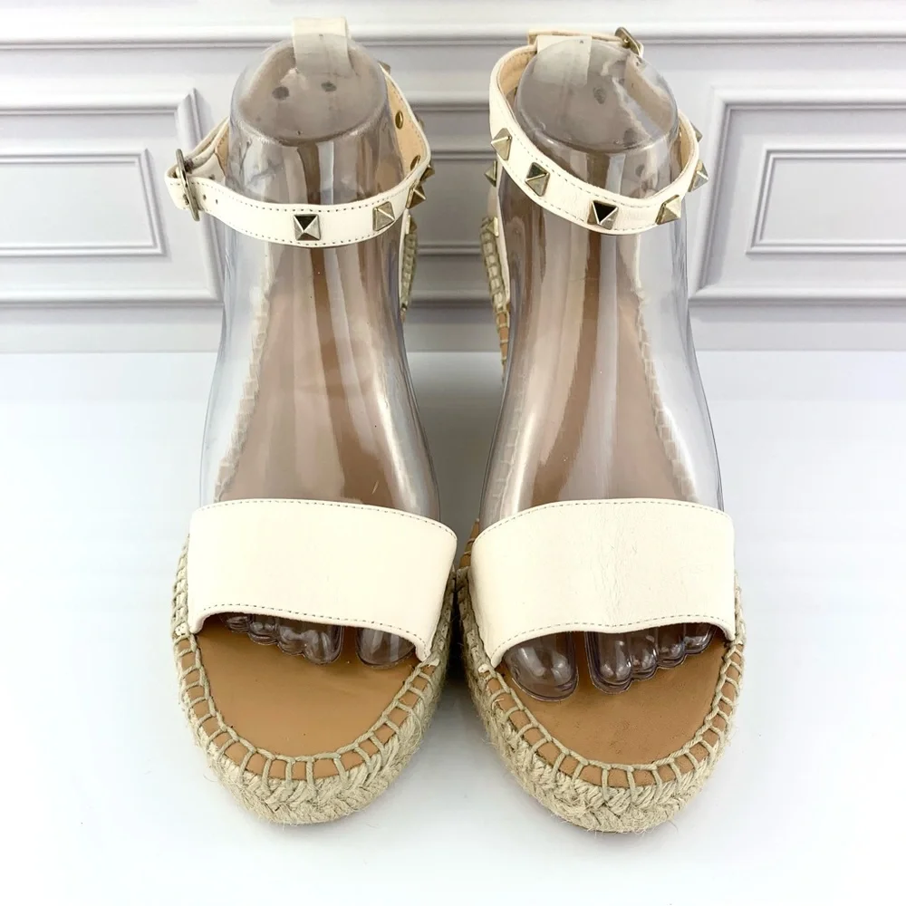 NEW! Anthropologie Maypol White Leather Wrap Espadrille Wedges Size 40 9